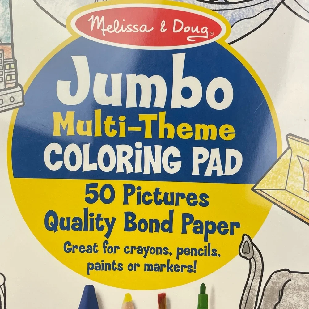 2-Pack ~Melissa & Doug~Jumbo multi-Theme Coloring Pad & Make-a-Face Sticker Pad